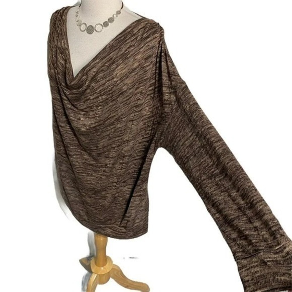 Jones New York Sweater 1X Brown Space Dye Cowl‎ Neck Signature Woman Long Sleeve